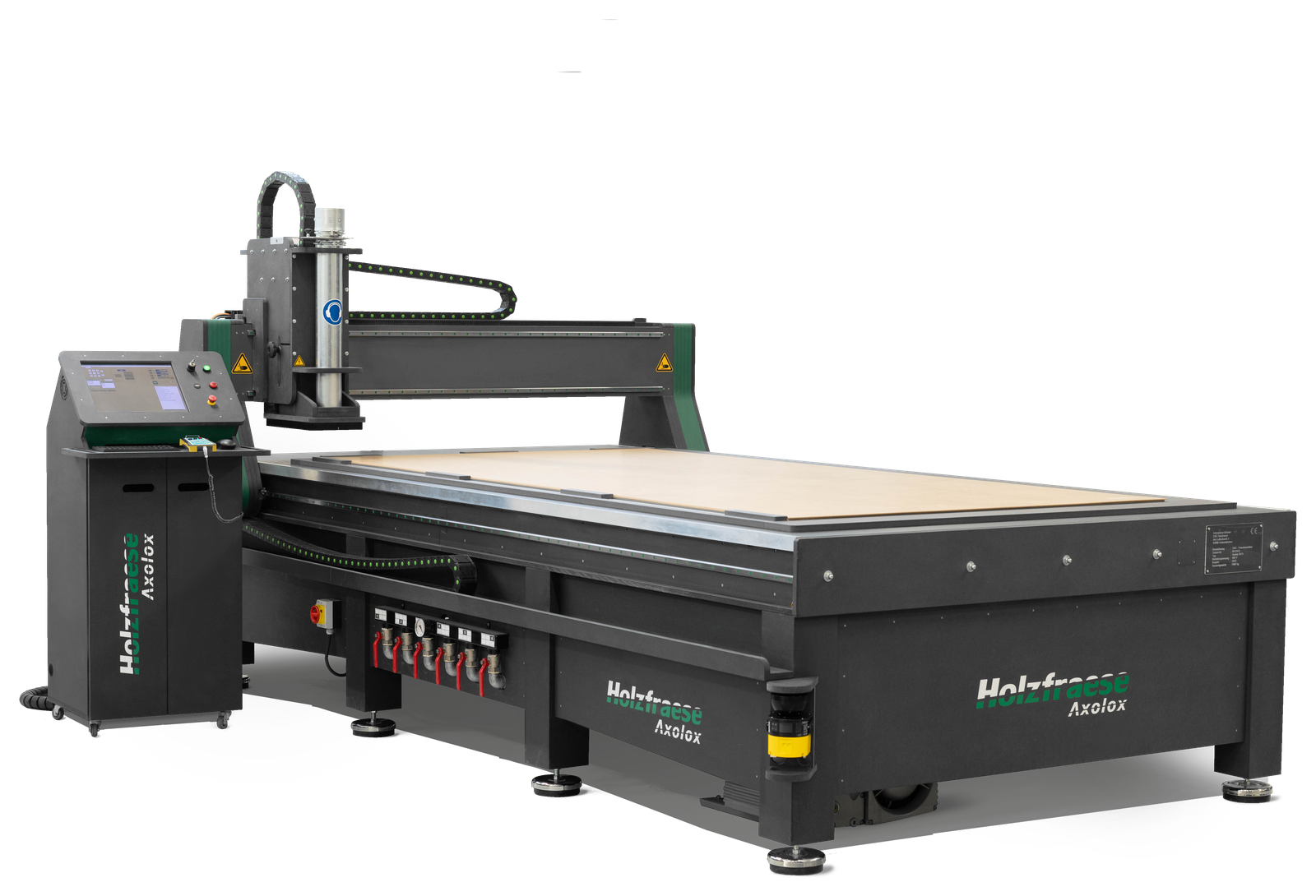 CNC-Portalfräse Axolox 3021 mit Bedienpult und Holzbett, freigestellt